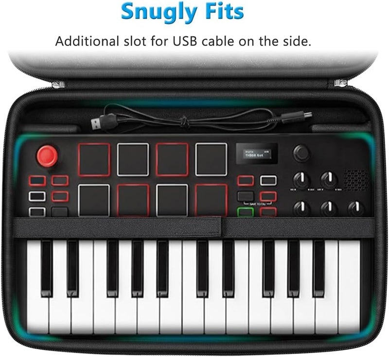 FINPAC Semi-Hard Carrying Case for AKAI Professional MPK Mini MKII & MK3 & MPK Play | Alesis V Mini 25 Key USB MIDI Keyboard Controller Case with Cable Slot for Business, Travel (Black) - Image 4