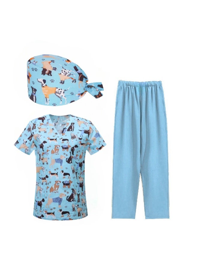 Loquat Womens Medical Scrubs Set Medical Uniform Set Black Dog on Blue Background - Image 2