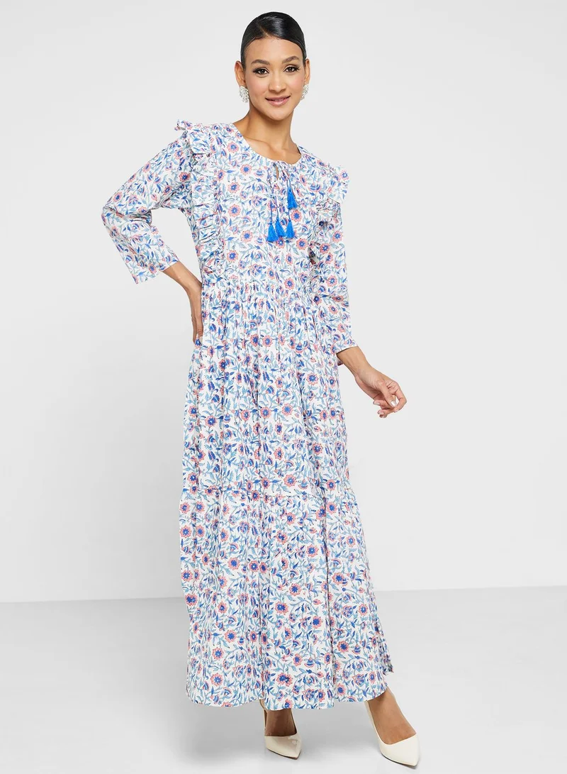 ARABIAN CLOSET Printed Tiered Jalabiya