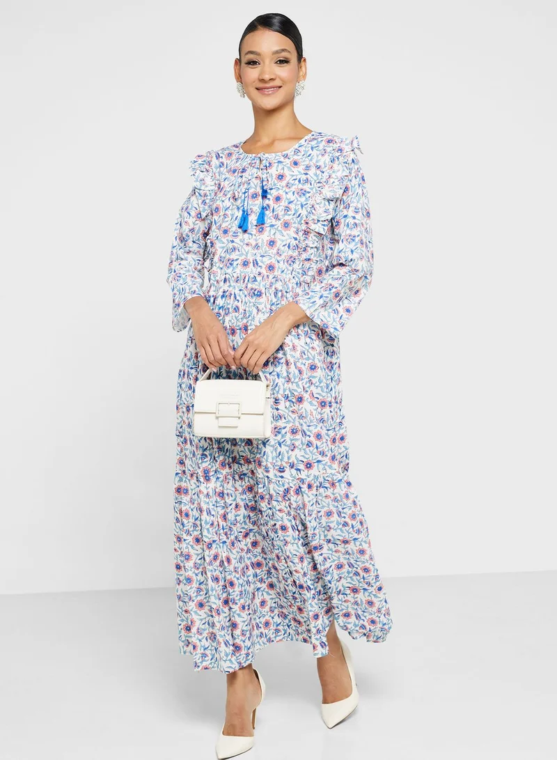 ARABIAN CLOSET Printed Tiered Jalabiya