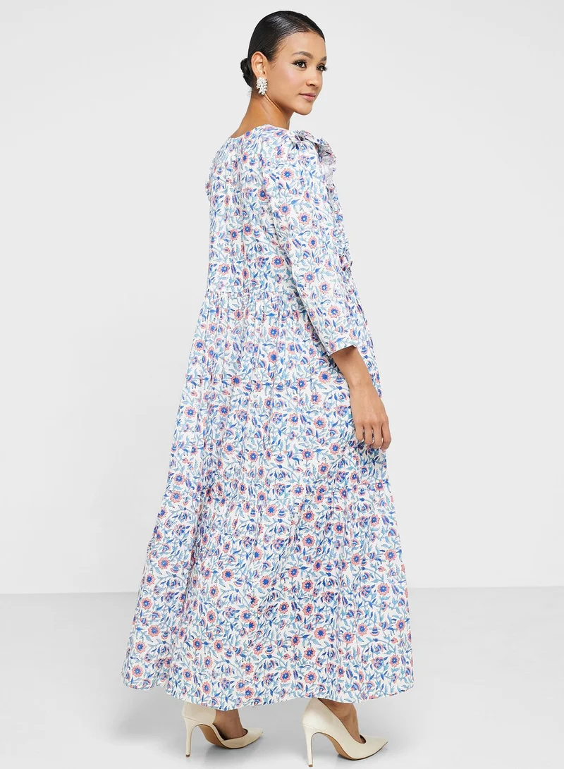 ARABIAN CLOSET Printed Tiered Jalabiya