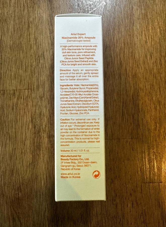 Ariul Expert Niacinamide 20% Ampoule - 20% Niacinamide Serum for Even Skin Tone, Moisturizing & Skin Texture, Enriched with Panthenol & Zinc PCA, Vegan Formula, Korean Skin Care, 30ml / 1.01 fl. oz - Image 5