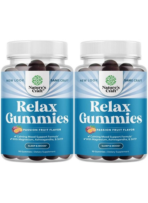 Calming Gummies for Adults with Ashwagandha and Magnesium - Relaxing Stress Gummies with L Theanine 5HTP and Lemon Balm Extract - Adaptogenic Gummies with Chamomile Extract and Vitamin B6 - 2 Pack