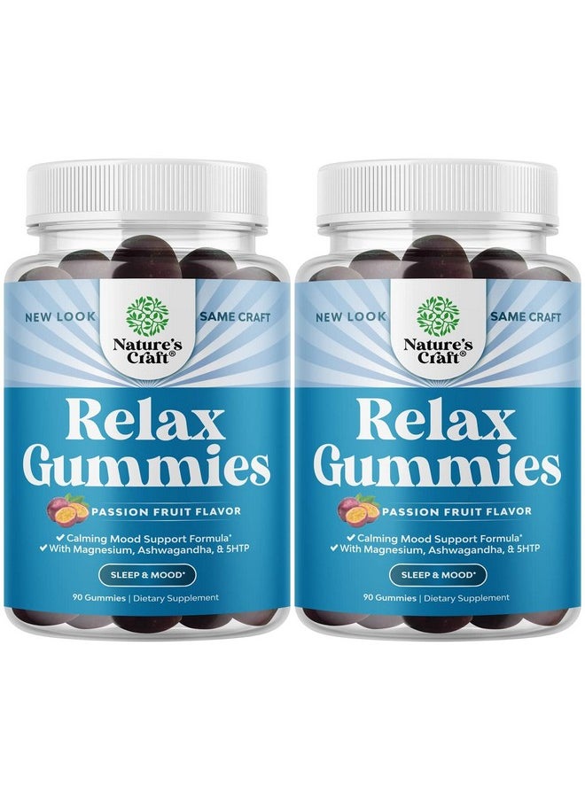 Calming Gummies for Adults with Ashwagandha and Magnesium - Relaxing Stress Gummies with L Theanine 5HTP and Lemon Balm Extract - Adaptogenic Gummies with Chamomile Extract and Vitamin B6 - 2 Pack