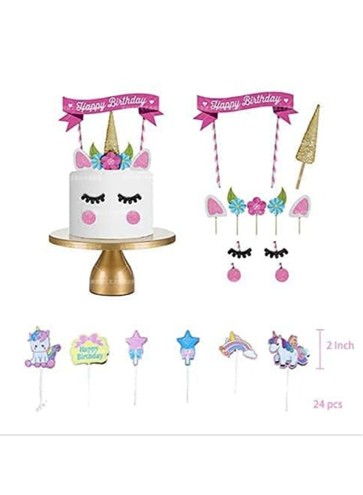 Perfii Unicorn Theme Birthday Party Supplies for Boys and Girls Includes Banner Cake Topper and Balloons - Image 2