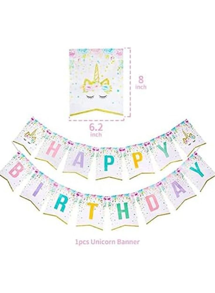 Perfii Unicorn Theme Birthday Party Supplies for Boys and Girls Includes Banner Cake Topper and Balloons - Image 3