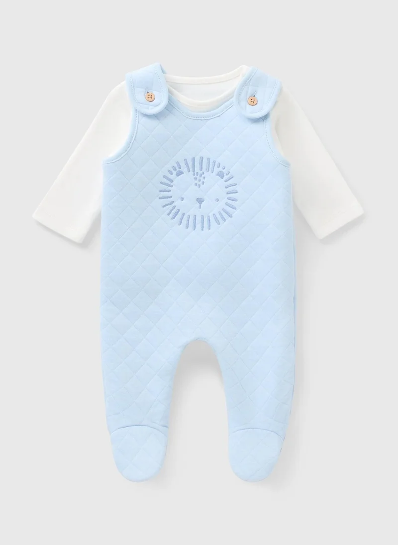 Matalan Baby Blue Quilted Lion Dungaree Set