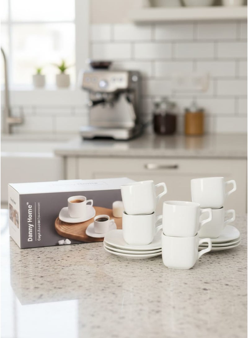 داني هوم طقم فناجين قهوة من البورسلين الأبيض، ١٢ قطعة، سعة ٨٠ مل - ١٠٤-BW٢٠-٠٣/٦C - Image 1