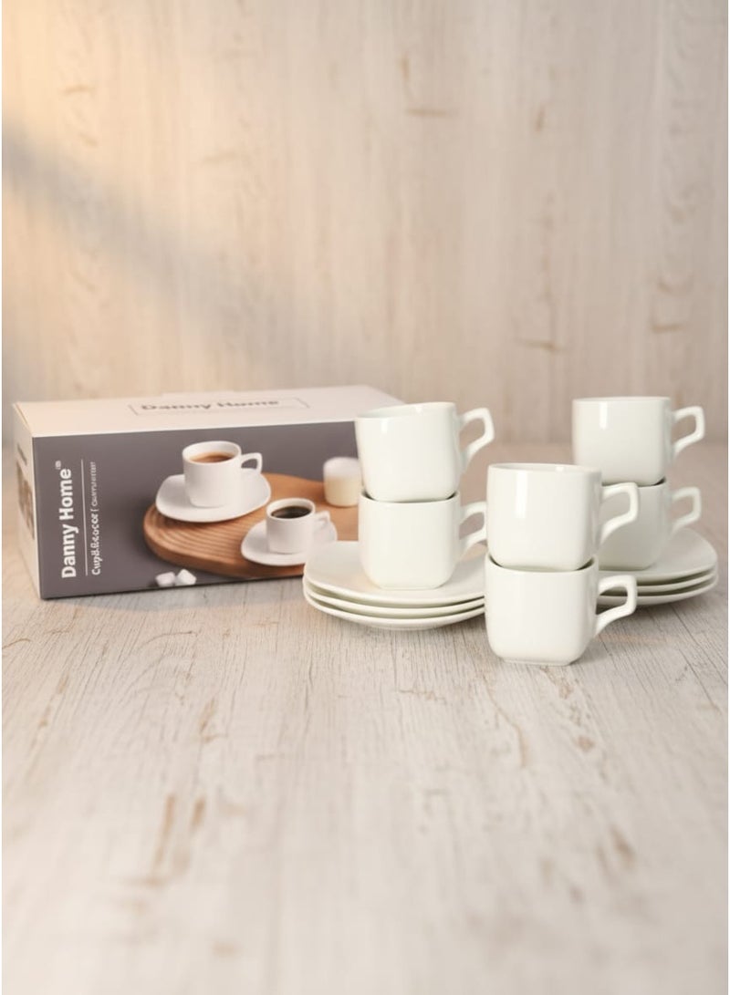 داني هوم طقم فناجين قهوة من البورسلين الأبيض، ١٢ قطعة، سعة ٨٠ مل - ١٠٤-BW٢٠-٠٣/٦C - Image 3