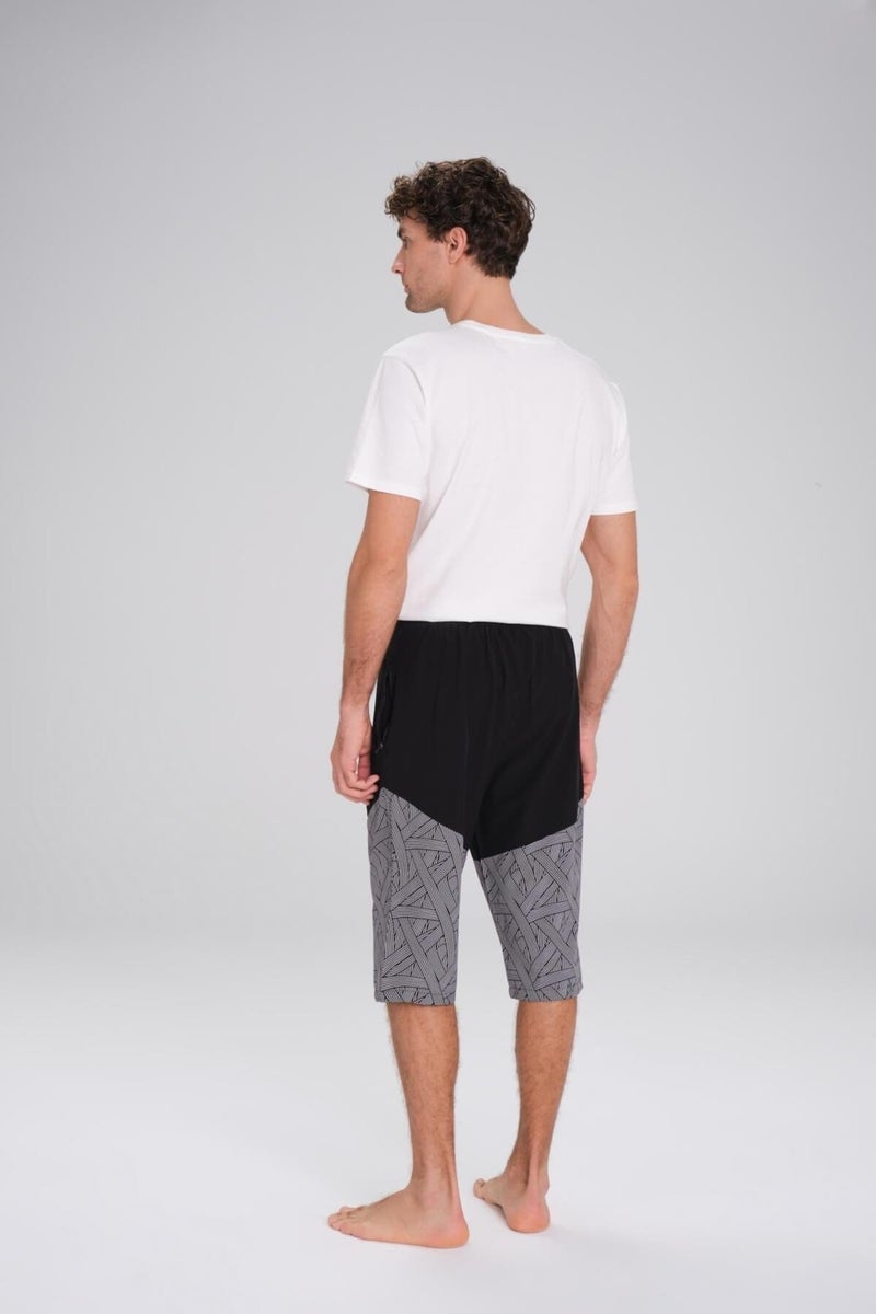 Haşema Black and White Long Men's Pool and Sea Shorts with Pattern 24-6 - Image 2