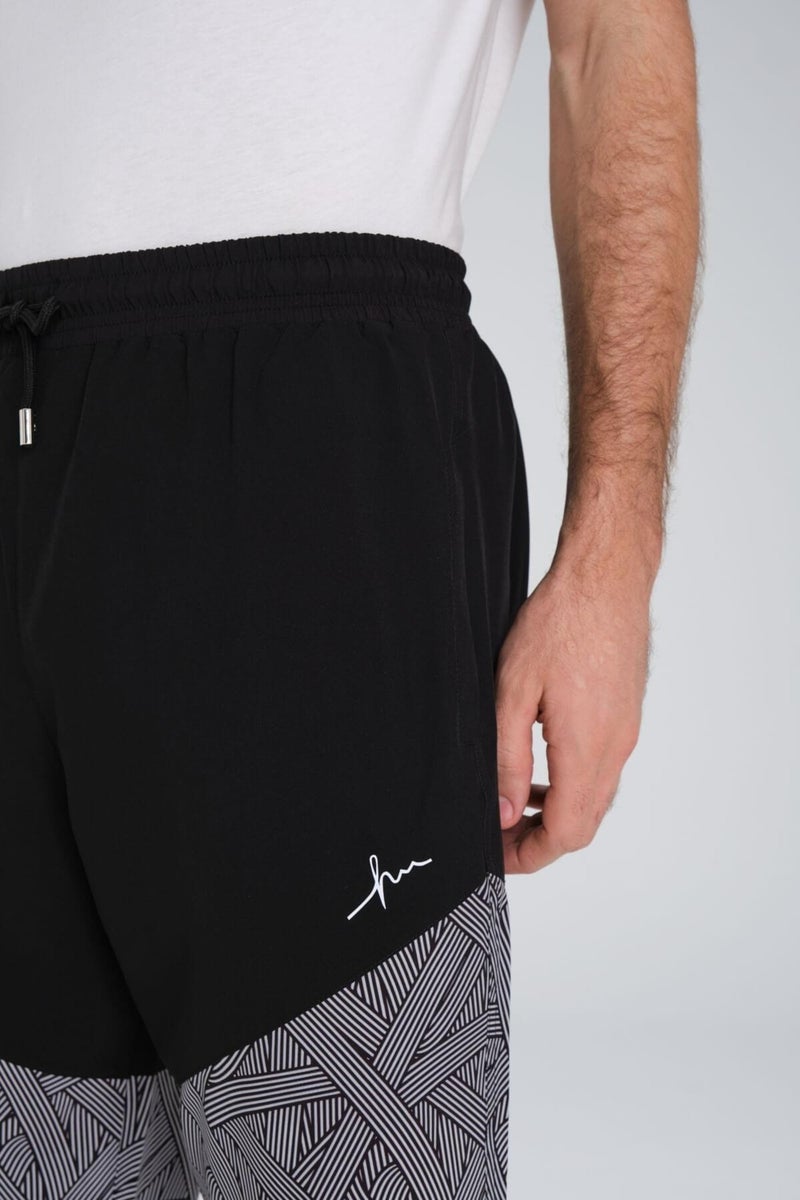 Haşema Black and White Long Men's Pool and Sea Shorts with Pattern 24-6 - Image 4