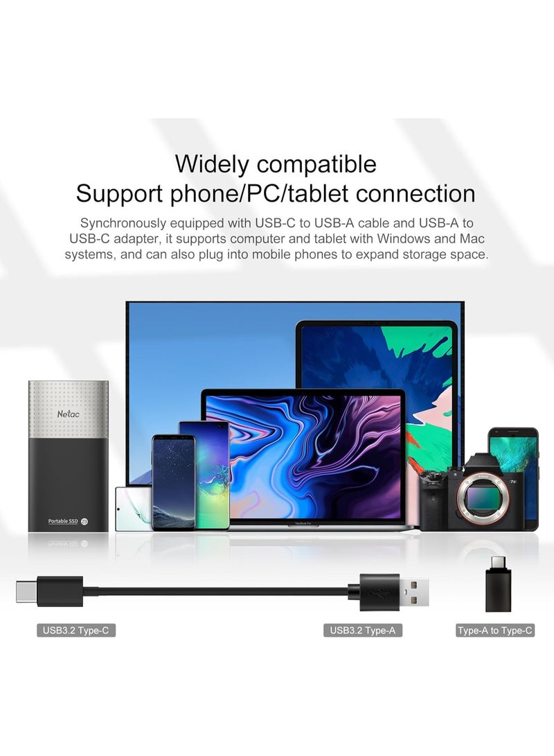نيتاك قرص SSD خارجي محمول Netac Z9 بسعة 500 جيجابايت – منفذ USB 3.2 Gen 2 Type-C (بسرعة 10 جيجابت في الثانية)، سرعة قراءة تصل إلى 550 ميجابايت/ثانية، تصميم نحيف من الألومنيوم، متوافق مع أجهزة الكمبيوتر (PC وMac) وأجهزة Android وPS4. - Image 2