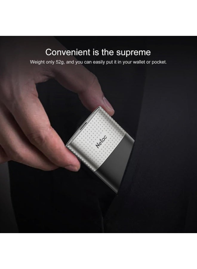 نيتاك قرص SSD خارجي محمول Netac Z9 بسعة 500 جيجابايت – منفذ USB 3.2 Gen 2 Type-C (بسرعة 10 جيجابت في الثانية)، سرعة قراءة تصل إلى 550 ميجابايت/ثانية، تصميم نحيف من الألومنيوم، متوافق مع أجهزة الكمبيوتر (PC وMac) وأجهزة Android وPS4. - Image 4
