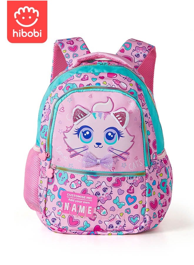 Children's School Bags for Girl with Cat Pattern - Large Capacity, Multi-functional, Cute and Practical with Water Bottle Pocket, for School-age Girls and Primary School Students 