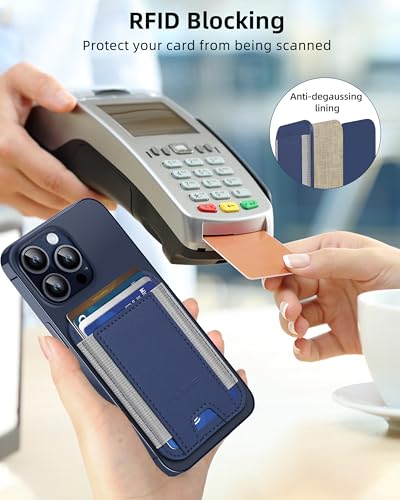 HiWe for MagSafe Wallet, Strongest Magnetic Wallet for iPhone 17/16/15/14/13/12 Series, 7 Cards Holder, Leather Minimalist Slim RFID, 1 Slot, Navy Blue - Image 4