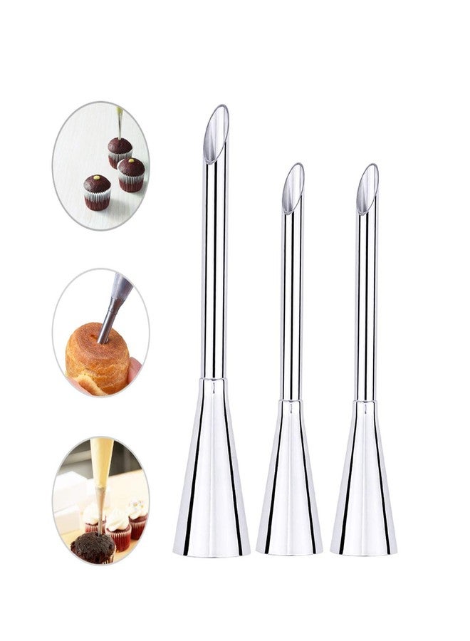 Setaria Viridis 3Pcs Cream Icing Piping Nozzle Tip Stainless Steel Long Puff Mounting Nozzles Reusable Kitchen Nozzles Set of Cake Decorating Tools Cake Mounting (Silver) - Image 2