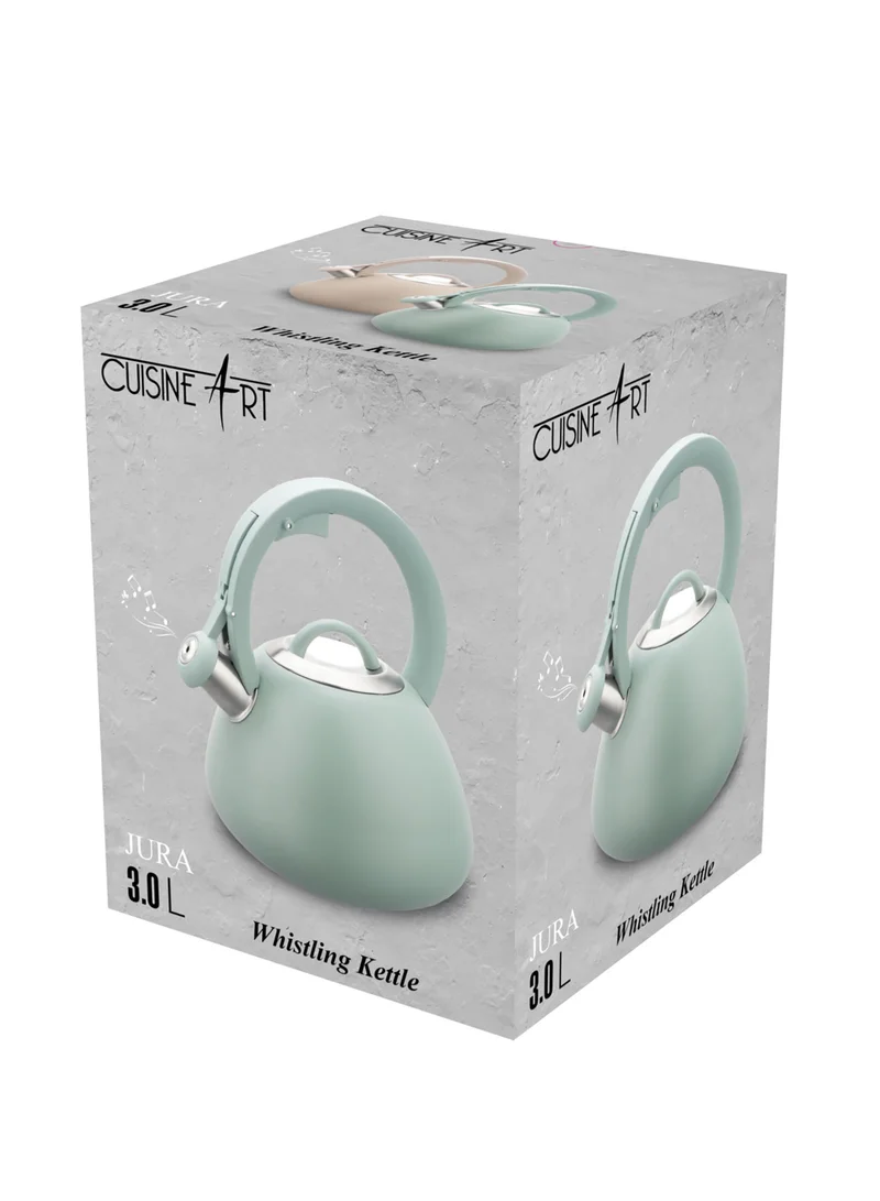 Cuisine Art Cuisine Art JURA Stainless Steel Whistling Tea Kettle 3.0L, Green, 201 Stainless Steel, Nylon Handle, Soft Touch Coating, Fast Boiling, 18/0 Single Bottom, Suitable for use on all stove tops