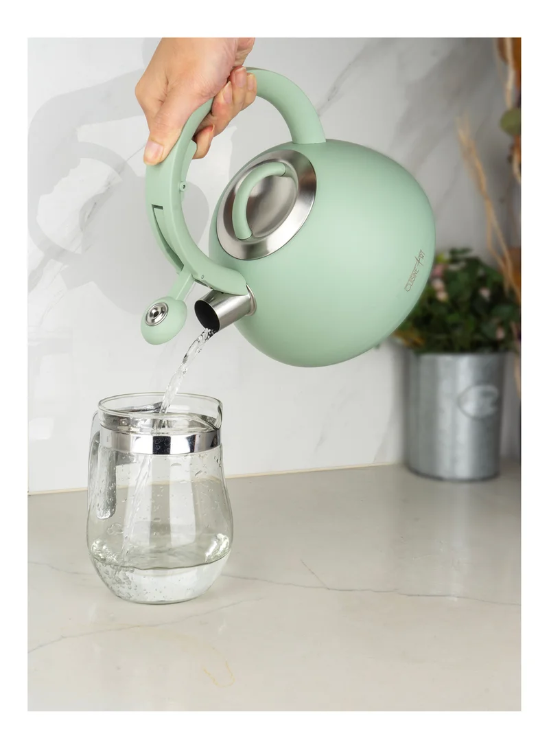 Cuisine Art Cuisine Art JURA Stainless Steel Whistling Tea Kettle 3.0L, Green, 201 Stainless Steel, Nylon Handle, Soft Touch Coating, Fast Boiling, 18/0 Single Bottom, Suitable for use on all stove tops