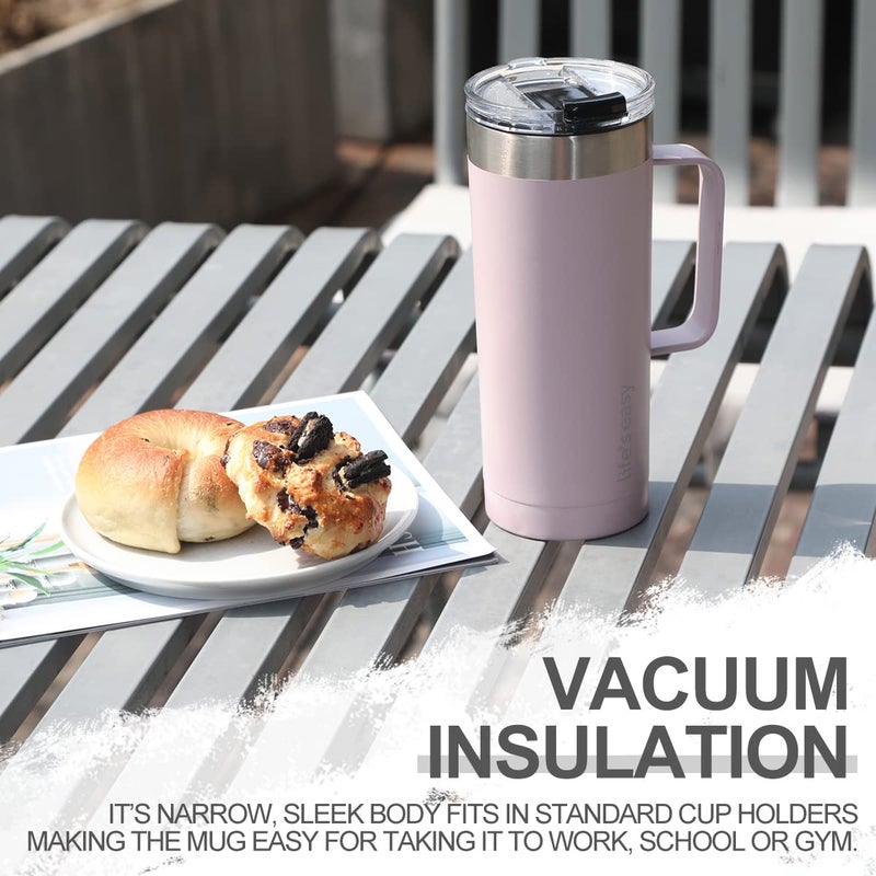 Life's Easy 20oz Stainless Steel Mug w/Handle - Double Wall Insulated Travel Tumbler w/Flip Lid - Leak Proof Tumbler-Thermal Cup for Coffee, Tea & More - Keep Hot & Cold Drinks (Lavender, 20 oz) - Image 3