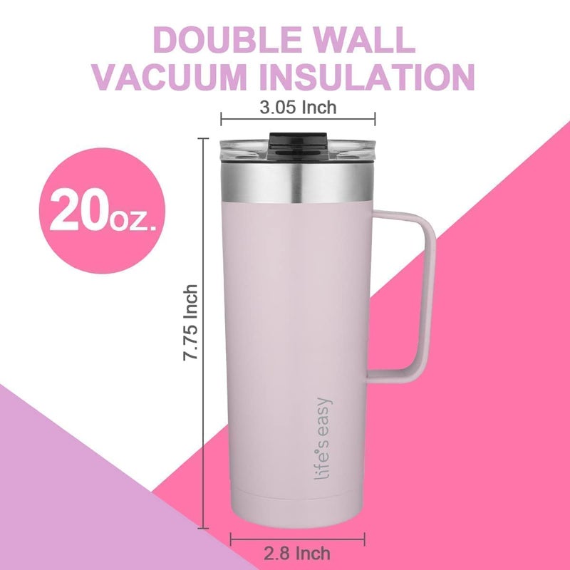 Life's Easy 20oz Stainless Steel Mug w/Handle - Double Wall Insulated Travel Tumbler w/Flip Lid - Leak Proof Tumbler-Thermal Cup for Coffee, Tea & More - Keep Hot & Cold Drinks (Lavender, 20 oz) - Image 5
