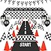 Ahier Race Car Party Decorations AHIER 61 Pcs Set12 Traffic Cones and 24 Racing Checkered Flags 65Ft Racetrack Floor Runner and 98ft Checkered Race Track Banner Tablecloth Balloons and Ribbons - Image 3