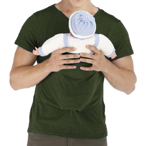 amropi Men's Baby Carrier Soothe V Neck Short Sleeve Kangaroo T Shirt (Dark Green,L) - Image 1
