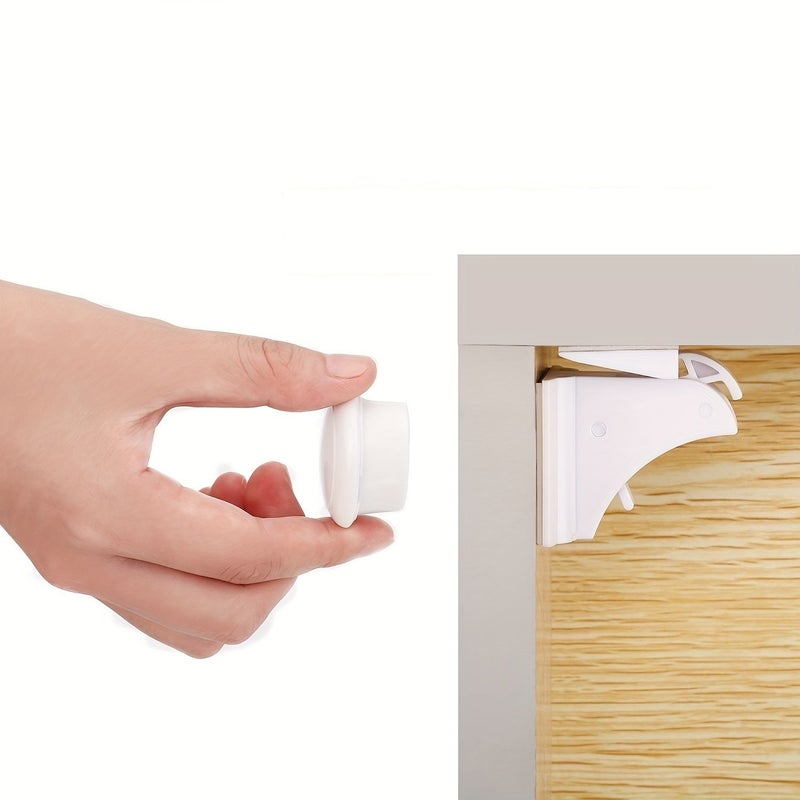 White Cabinet Locks 10 Pack Child Proof Baby Safety Latches Easy No Drill Tool - Image 1