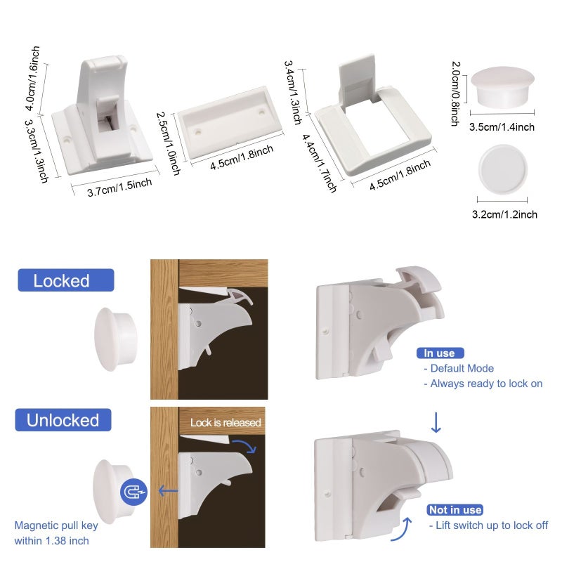 White Cabinet Locks 10 Pack Child Proof Baby Safety Latches Easy No Drill Tool - Image 2