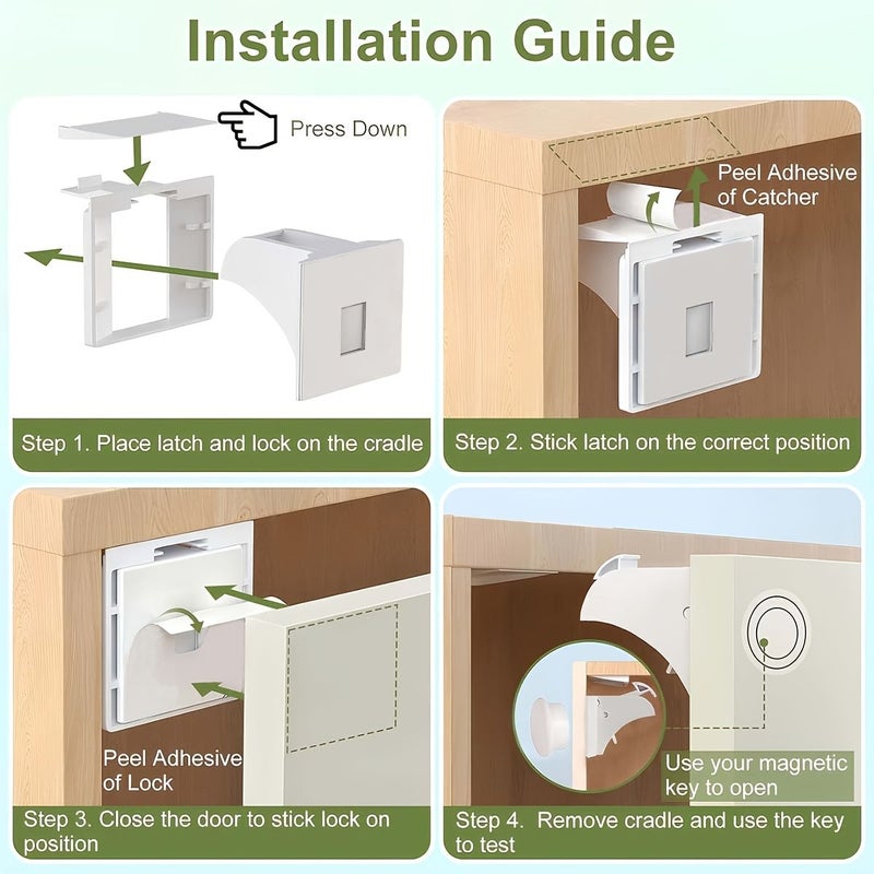 White Cabinet Locks 10 Pack Child Proof Baby Safety Latches Easy No Drill Tool - Image 3