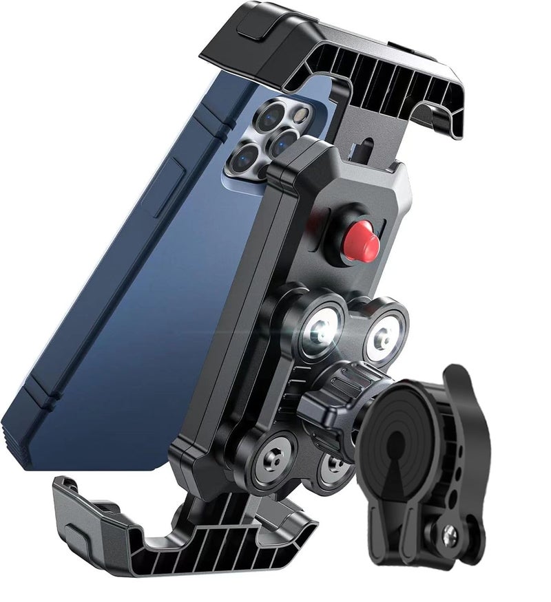 CASON حامل هاتف للموتوسيكلات والدراجات، حامل هاتف للدراجات النارية/الدراجات الهوائية، مع نظام امتصاص الصدمات، قفل زر خلفي، وسادات تخفيف الصدمات، دوران 360° لبار handlebars متوافق مع جميع الهواتف - Image 1