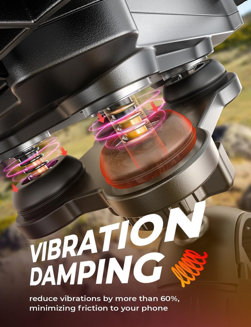 CASON حامل هاتف للموتوسيكلات والدراجات، حامل هاتف للدراجات النارية/الدراجات الهوائية، مع نظام امتصاص الصدمات، قفل زر خلفي، وسادات تخفيف الصدمات، دوران 360° لبار handlebars متوافق مع جميع الهواتف - Image 2