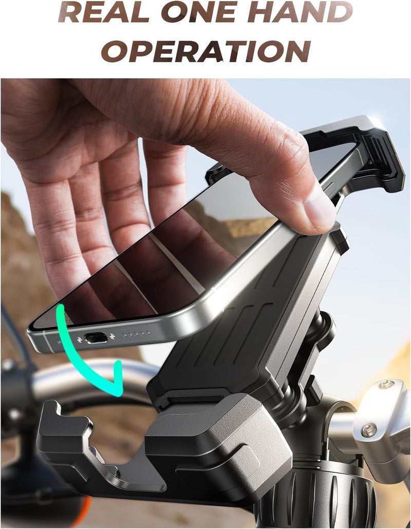 CASON حامل هاتف للموتوسيكلات والدراجات، حامل هاتف للدراجات النارية/الدراجات الهوائية، مع نظام امتصاص الصدمات، قفل زر خلفي، وسادات تخفيف الصدمات، دوران 360° لبار handlebars متوافق مع جميع الهواتف - Image 3