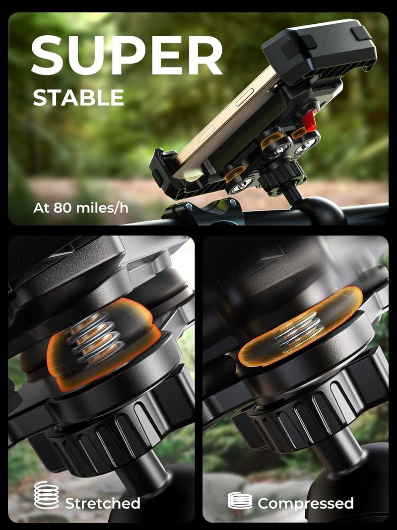 CASON حامل هاتف للموتوسيكلات والدراجات، حامل هاتف للدراجات النارية/الدراجات الهوائية، مع نظام امتصاص الصدمات، قفل زر خلفي، وسادات تخفيف الصدمات، دوران 360° لبار handlebars متوافق مع جميع الهواتف - Image 5