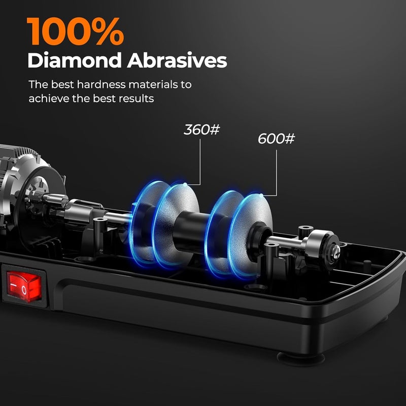Dawnstar Knife Sharpener, Diamond Electric Knife Sharpener for Stainless Steel and Ceramic Kitchen Knives, Metal Dust Collection Box, Ergonomic Handle, Quick Sharpening & Polishing, Black - Image 3