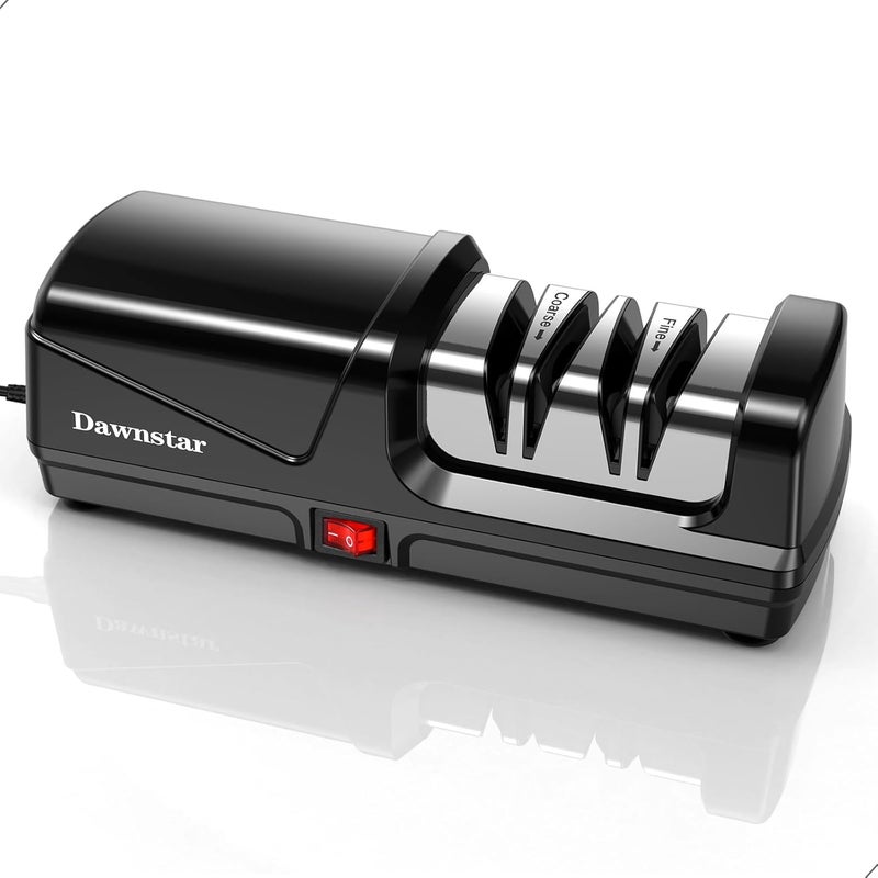 Dawnstar Knife Sharpener, Diamond Electric Knife Sharpener for Stainless Steel and Ceramic Kitchen Knives, Metal Dust Collection Box, Ergonomic Handle, Quick Sharpening & Polishing, Black - Image 1