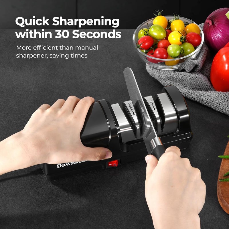 Dawnstar Knife Sharpener, Diamond Electric Knife Sharpener for Stainless Steel and Ceramic Kitchen Knives, Metal Dust Collection Box, Ergonomic Handle, Quick Sharpening & Polishing, Black - Image 4
