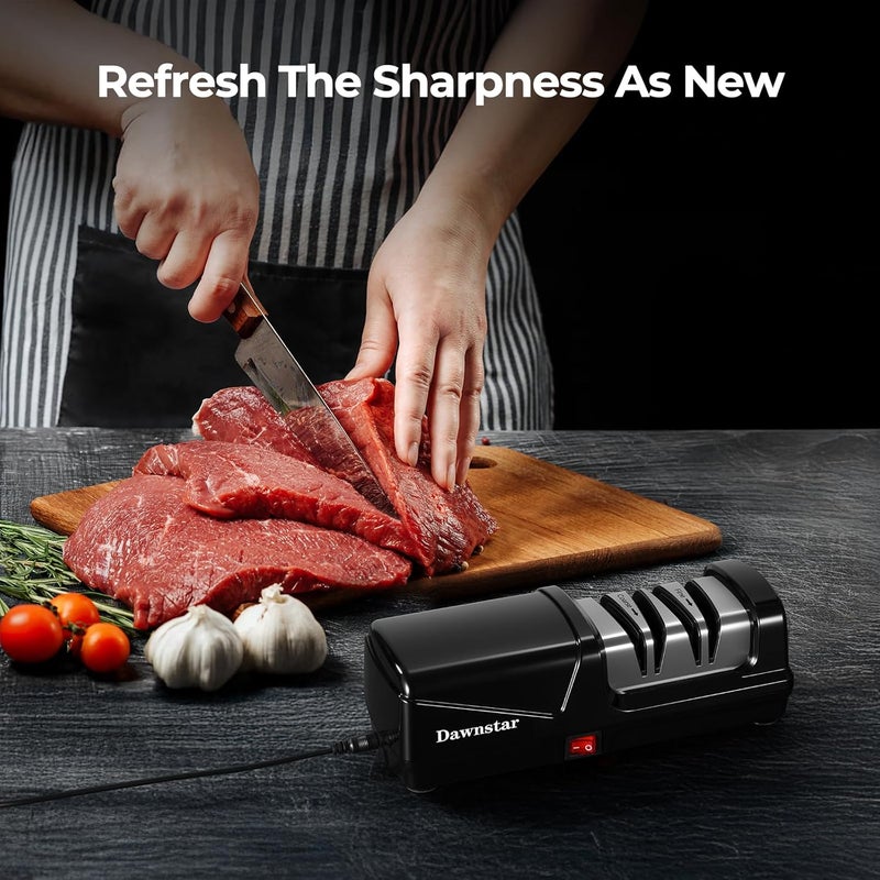 Dawnstar Knife Sharpener, Diamond Electric Knife Sharpener for Stainless Steel and Ceramic Kitchen Knives, Metal Dust Collection Box, Ergonomic Handle, Quick Sharpening & Polishing, Black - Image 2
