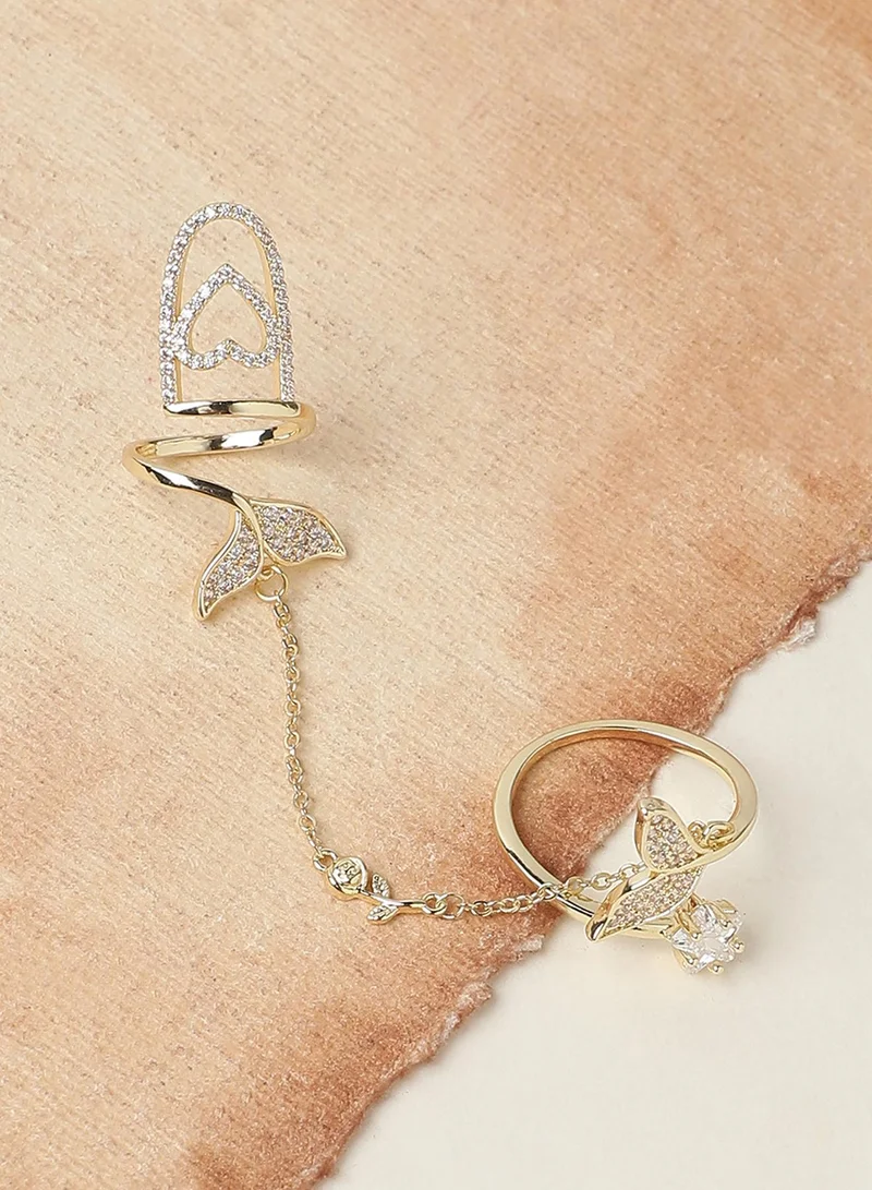 SOHI Foliage Heart Artificial Nail Ring Jewellery