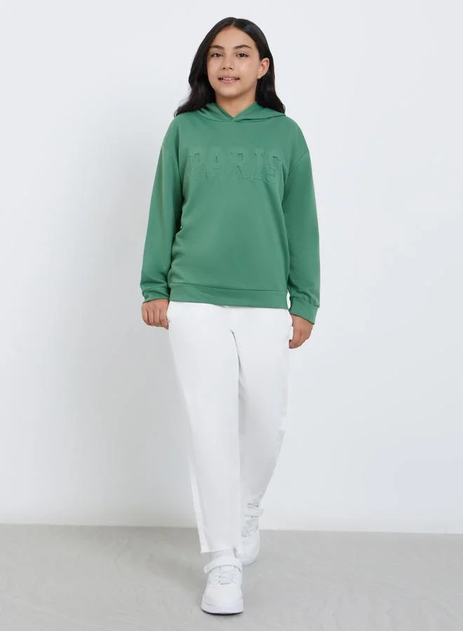 Styli Styli Teen Green Paris Embossed Hoodie
