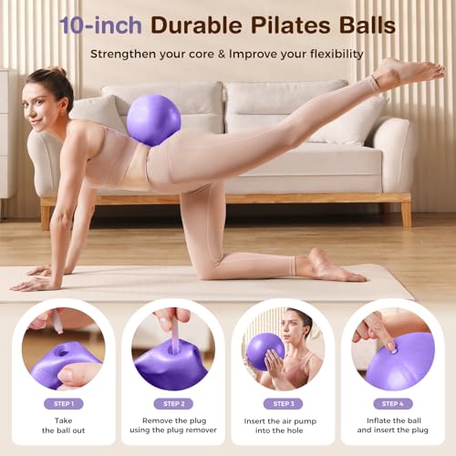 Vanlgs Pilates Kit 13Pcs Home Pilates Essentials Workout Kit with 13" Ring, 10" Ball and Resistance Bands for Women at Home Pilates Equipment Set for Beginners（Purple） - Image 3