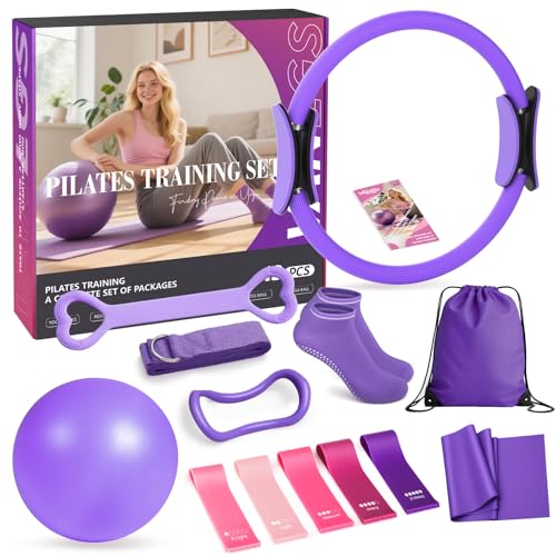 Vanlgs Pilates Kit 13Pcs Home Pilates Essentials Workout Kit with 13" Ring, 10" Ball and Resistance Bands for Women at Home Pilates Equipment Set for Beginners（Purple） - Image 1