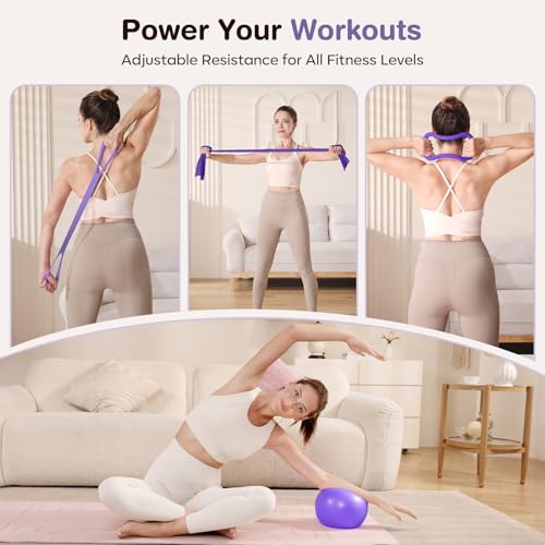 Vanlgs Pilates Kit 13Pcs Home Pilates Essentials Workout Kit with 13" Ring, 10" Ball and Resistance Bands for Women at Home Pilates Equipment Set for Beginners（Purple） - Image 5