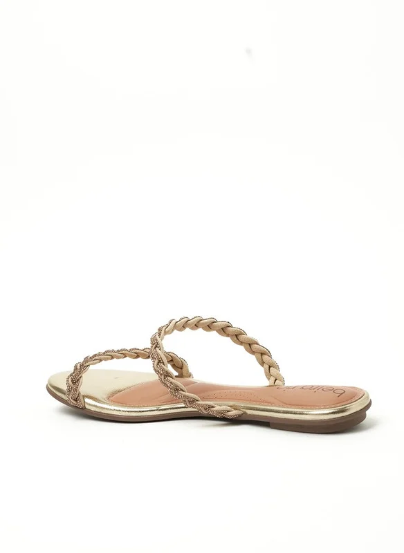 بيرا ريو Beira Rio Ladies Flat Sandals Golden | Made In Brazil