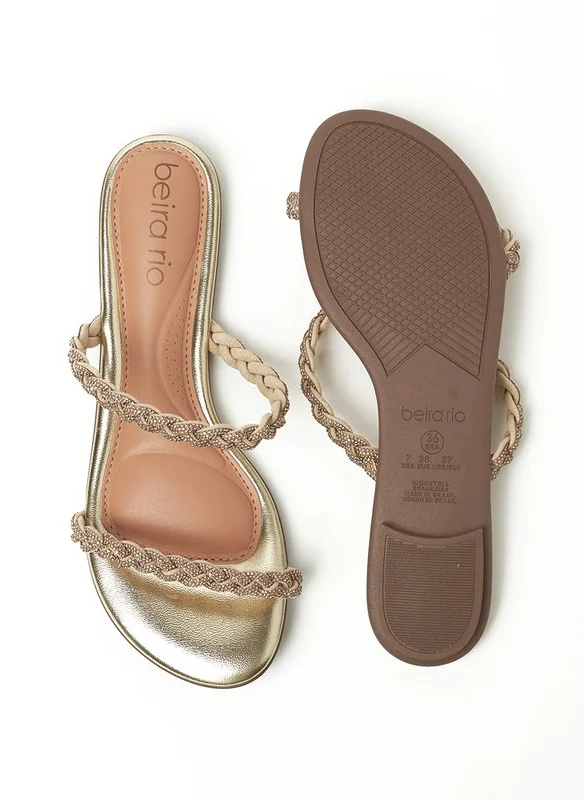 بيرا ريو Beira Rio Ladies Flat Sandals Golden | Made In Brazil