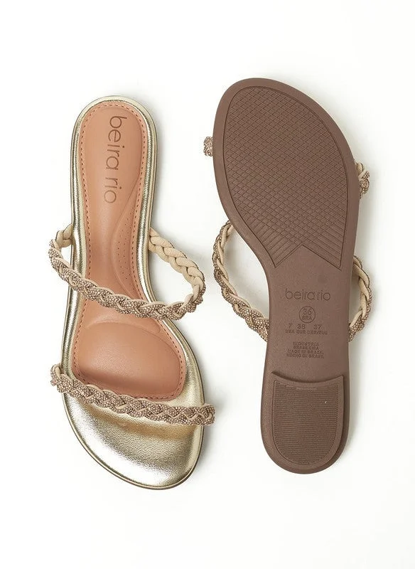 Beira Rio  Beira Rio Ladies Flat Sandals Golden | Made In Brazil for Women | Best Price UAE