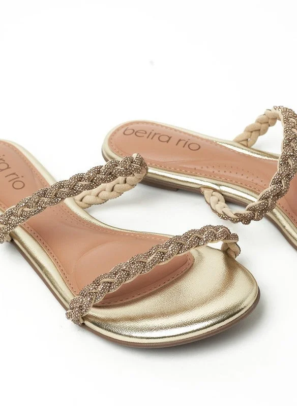 Beira Rio  Beira Rio Ladies Flat Sandals Golden | Made In Brazil for Women | Best Price UAE