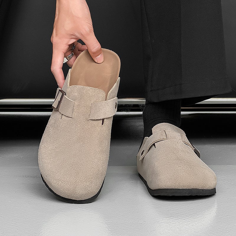 Birkenth Shoes Men'S Summer Outer Wear Reverse Suede Soft Sole Slip-On Half Slippers Flat Slippers For Men - Image 4