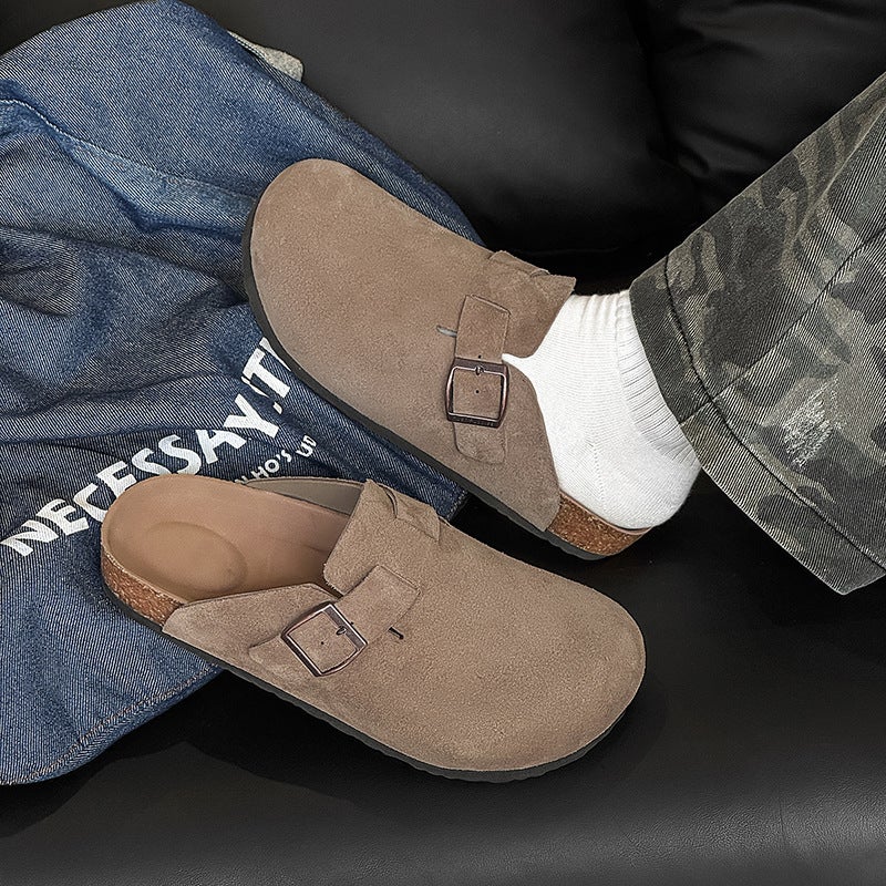 Birkenth Shoes Men'S Summer Outer Wear Reverse Suede Soft Sole Slip-On Half Slippers Flat Slippers For Men - Image 5