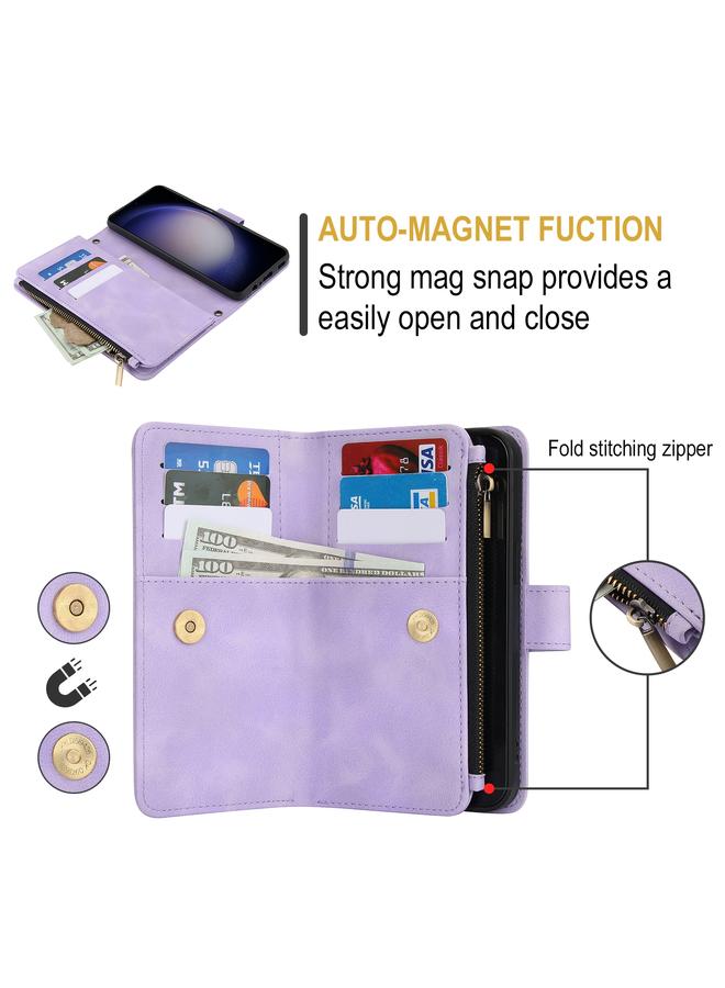 اس-توب جراب لهاتف Samsung Galaxy S23+ 5G Dream 9-Card Zipper Wallet RFID Leather Phone Case with Cord - Image 4