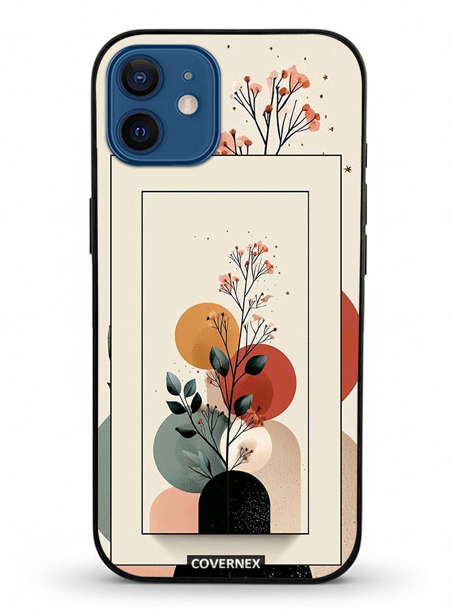 Covernex Apple iPhone 12 Protective Case Cover Printed Featuring Minimalist Plant and Abstract Shapes - Image 2